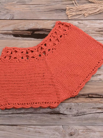 Bikini 2022 Knitting Swimsuit Crochet Bikini Bohemia Style off Shoulder High Neck Bathing Beach Bikinis Handmade Crochet Bikini