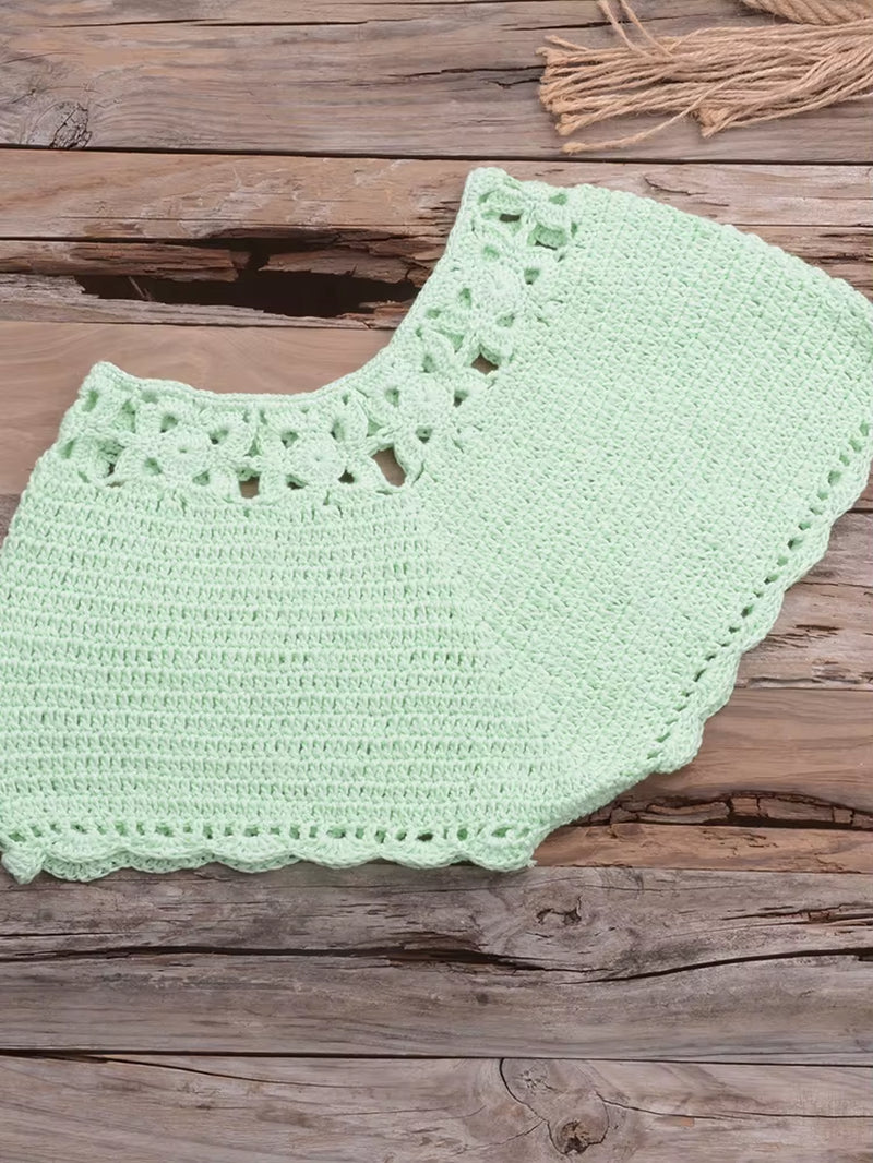 Bikini 2022 Knitting Swimsuit Crochet Bikini Bohemia Style off Shoulder High Neck Bathing Beach Bikinis Handmade Crochet Bikini