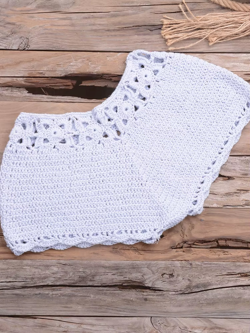 Bikini 2022 Knitting Swimsuit Crochet Bikini Bohemia Style off Shoulder High Neck Bathing Beach Bikinis Handmade Crochet Bikini