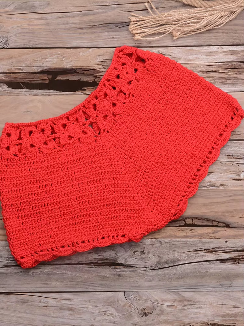 Bikini 2022 Knitting Swimsuit Crochet Bikini Bohemia Style off Shoulder High Neck Bathing Beach Bikinis Handmade Crochet Bikini