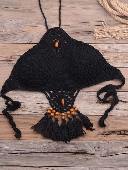 Bikini 2022 Knitting Swimsuit Crochet Bikini Bohemia Style off Shoulder High Neck Bathing Beach Bikinis Handmade Crochet Bikini
